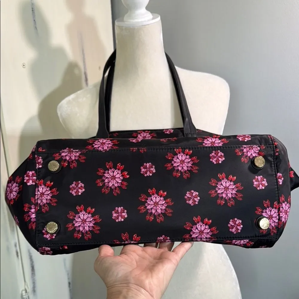 Michael Kors Nylon Floral Tote Bag Black/Pink Floral Print, Gold Tone Hardware - Picture 5 of 15
